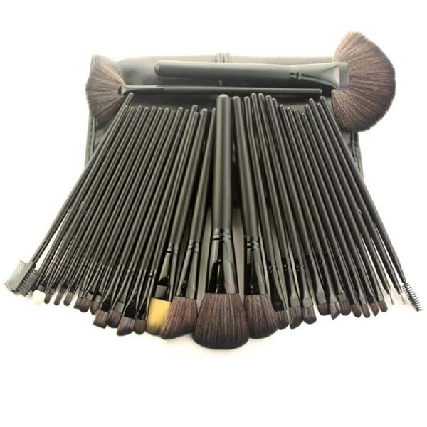 32Pcs Makeup Make Up Eyeshadow Brush Set Cosmetic Tool Kit Leather Case - Black