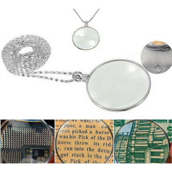 Monocle Lens Necklace 5x Magnifier Magnifying Glass Pendant Coin Loup Silver