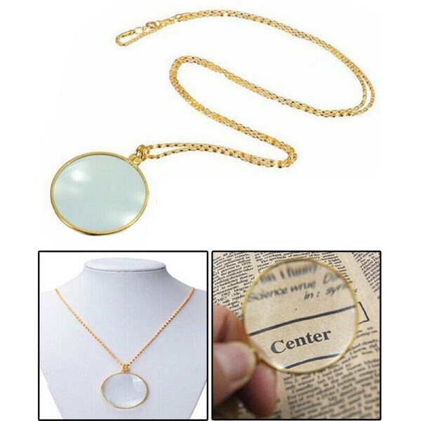 Monocle Lens Necklace 5x Magnifier Magnifying Glass Pendant Coin Loup Gold