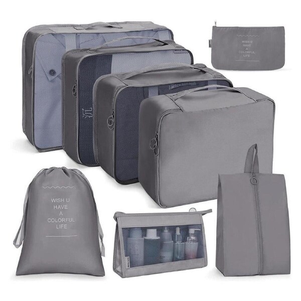 8x Storage Bag Travel Packing Pouches Luggage Organiser Clothes Suitcase - Grey