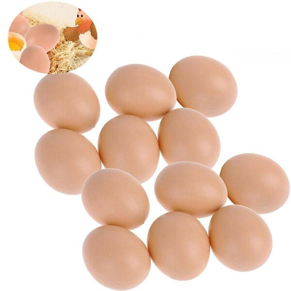 12x Plastic Fake Chicken Eggs Poultry Layer Coop Hatching Simulation Dummy Egg