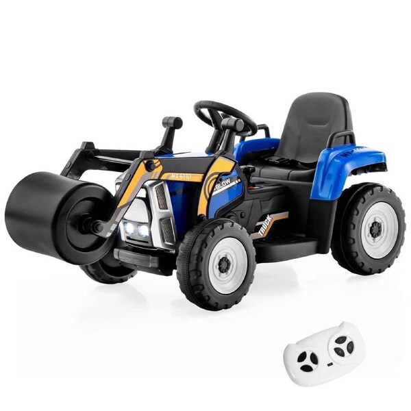Costway 12V Ride on Toy Car Electric Pretend Road Roller Powered Construction Vehicle w/Remote & Music Blue