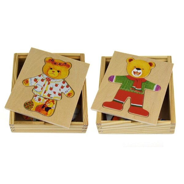 Kaper Kidz Dressing Bear Boy/ Bear Girl Wooden Blocks Children's Toy Combo 18m+