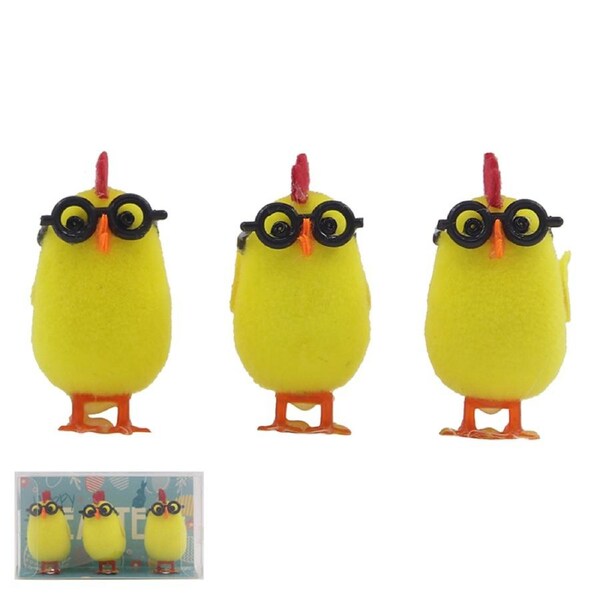 3pk Chenille Chick in Nerd Glasses 6cm