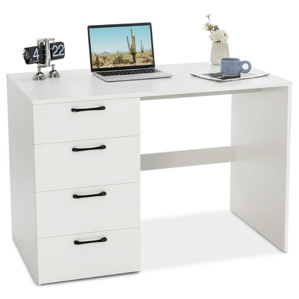 Giantex 4-Drawer Computer Desk Modern Home Office Desk Laptop Executive Desk Makeup Vanity Table White