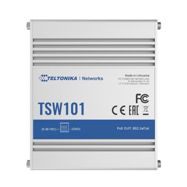 Teltonika TSW101 Automotive POE+ Switch, 4x PoE Ports, 5 x Gigabit Ethernet Ports with speeds of up to 1000 Mbps, PSU excluded