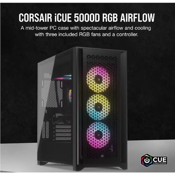 Corsair iCUE 5000D RGB High Airflow, 3x AF120 RGB Elite Fan, Lighting Node Pro Controller, Tempered Glass Mid-Tower, White Gaming Case