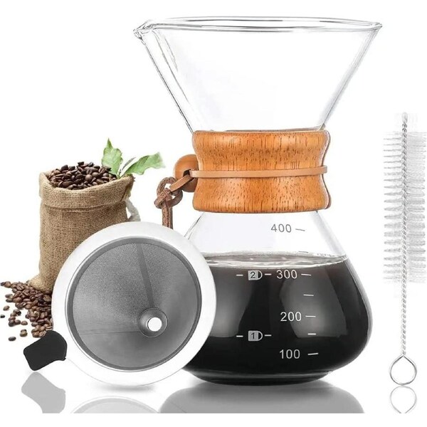 Pour Over Coffee Maker Glass Coffee Pot Manual Drip Coffee Brewer with coffee Filter for Home, Travel (400 ml)