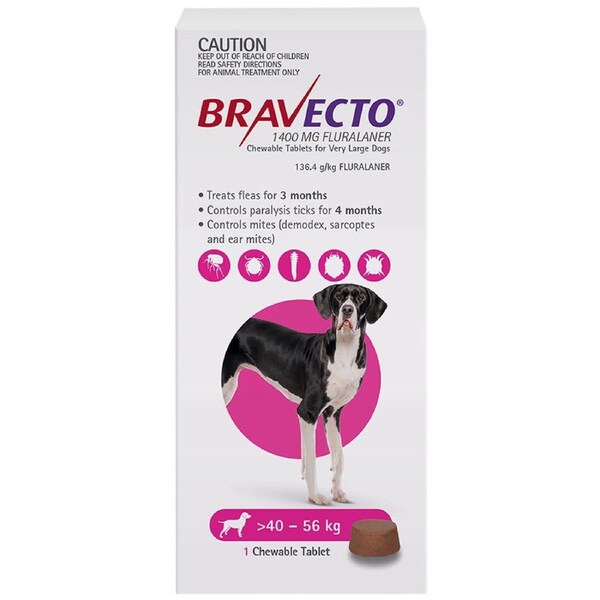 Bravecto Dog 3 Month Chew Tick & Flea Treatment 40-56kg Extra Large Purple