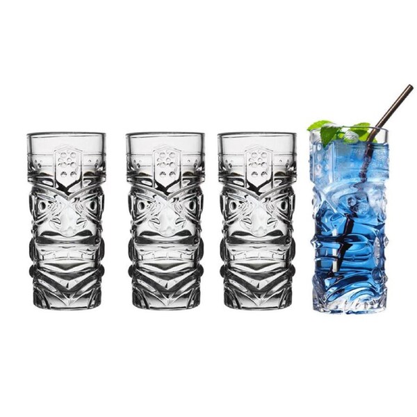 Nevenka 4Pack 14oz Tiki Cocktail Glasses Bar Hawaiian Style Glass