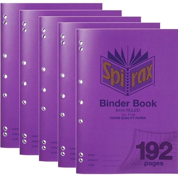 Spirax P128 Binder Notebook 8mm Ruled Lines 192 Page A4 5 Pack Purple