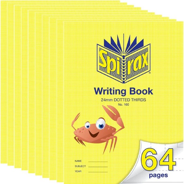 Spirax 160 Writing Book Dotted Thirds 24mm 70gsm 64 Page 330x240mm Crab 10 Pack