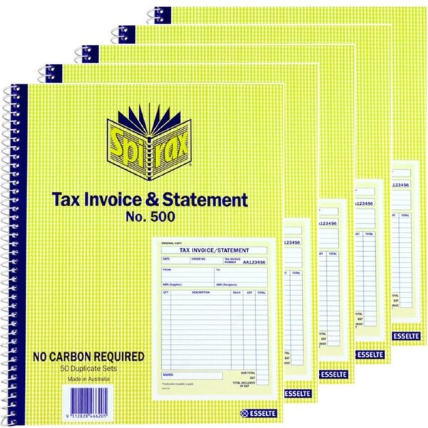 Spirax 500 Tax Invoice Statement Book Quarto 250x200mm 5 Pack