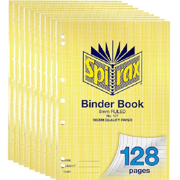 Spirax 127 Binder Notebook 8mm Ruled 128 Page A4 10 Pack