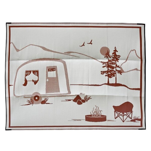 Campsite Beige & Brown Foldable Waterproof Large Camping Mat - 270 x 360 cm - Weatherproof Rug, Recycled Plastic, Sustainable, Eco Friendly UV Resistant, Durable Outdoor, Patio Rug, Fade Resistant