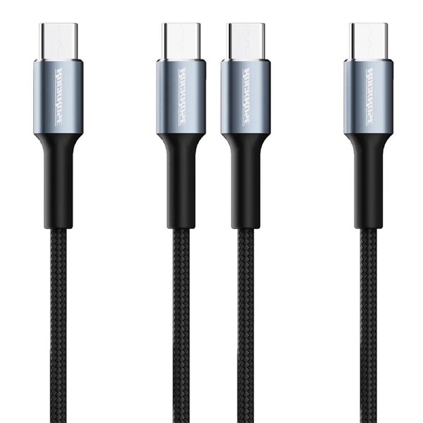 2PK RockRose Aspire CC 3A 60W Max 1m USB-C to USB-C Phone Charging Sync Cable