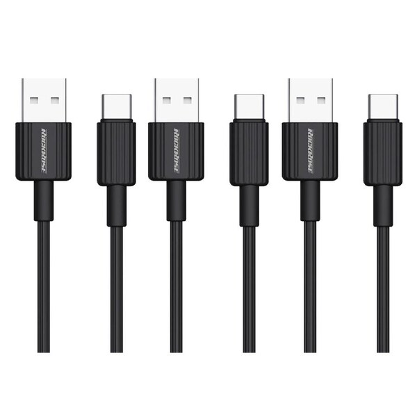3PK RockRose Arrow AM 2.4A 1m USB-A to USB-C Phone Charging/PC Data Sync Cable