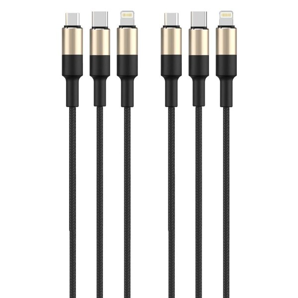 2PK RockRose Acacia Max 1m 3A 3-In-1 USB-A to USB Micro/C/Apple Charging Cable