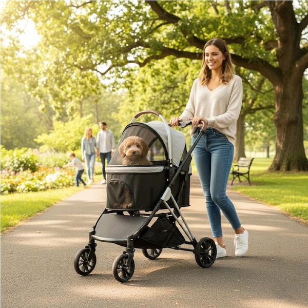 Pawz Pet Stroller Dog Cat Pram Carrier Travel Foldable Aluminium 50kg 4 Wheels