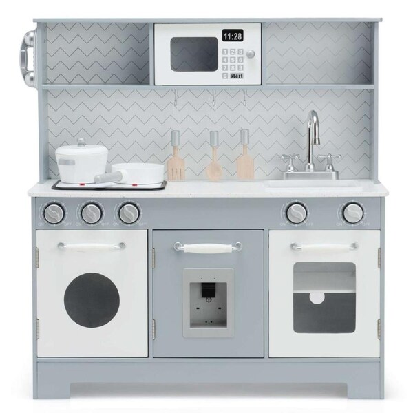 Costway Kitchen Set Wooden Pretend Play Toys Cooking Playset Toy Birthday Gift w/Food Utensils