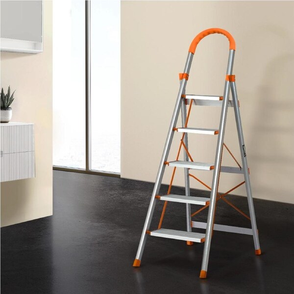 1pcs Giantz Ladder 5 Step Multi-Purpose Folding Aluminium Light Weight Non Slip Platform