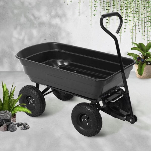 Gardeon Garden Cart Trolley Wagon Dump Cart Trailer Lawn Wheelbarrow Yard Farm Green
