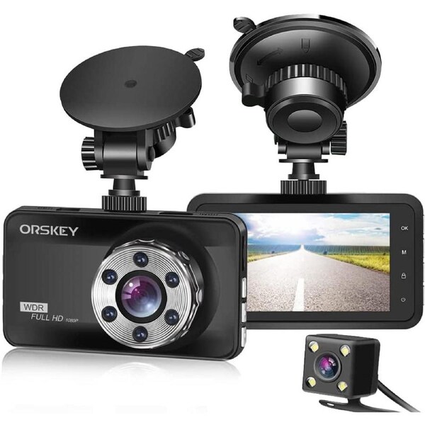 ORSKEY Dash Cam Front and Rear 1080P Full HD Dual Dash Camera in Car Camera Dashboard Camera Dashcam for Cars 170 Wide Angle with 3.0" LCD Display Night Vision and G-Sensor?2022?