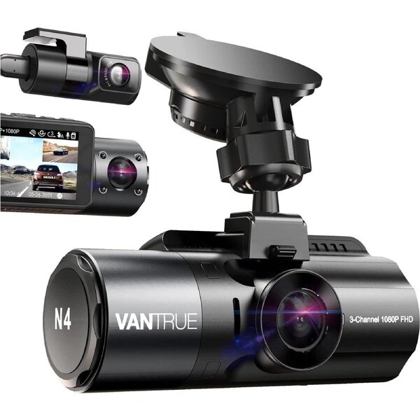Vantrue N4 3 Channel 4K Dash Cam, 4K+1080P Front and Rear, 1440P+1440P Front and Inside, 1440P+1440P+1080P Three Way Triple Car Camera, IR Night Vision, 24Hr Parking Mode, Capacitor, Support 256GB Max