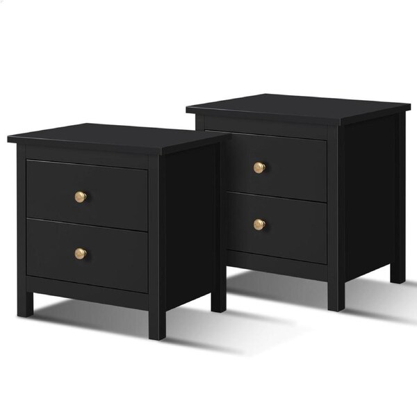ALFORDSON 2x 2 Drawers Bedside Table Hamza Nightstand (Black)