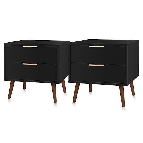 ALFORDSON Set of 2 Bedside Table - Neil Scandinavian Nightstand (Black)