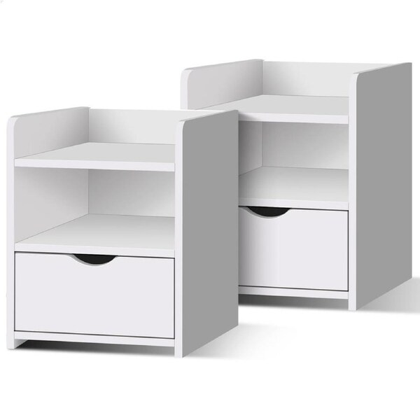 ALFORDSON Set of 2 Bedside Table Storage Nightstand with Shelf Drawer White