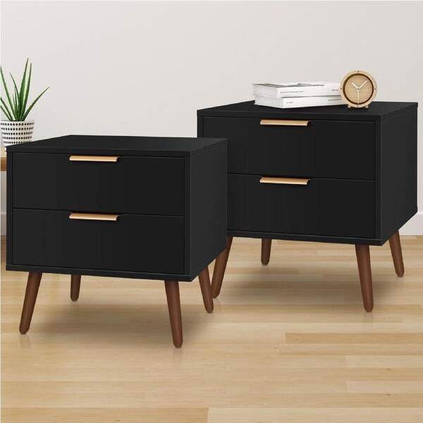 ALFORDSON 2x Bedside Table Nightstand Side Storage Cabinet Black Scandinavian