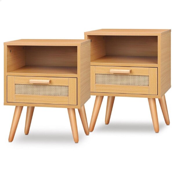 ALFORDSON Set of 2 Bedside Table - Axel Scandinavian Rattan Nightstand (Wood)