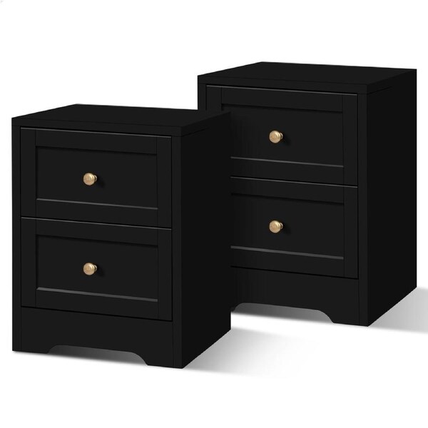 ALFORDSON Set of 2 Bedside Table - Hampus Storage Nightstand (Black)