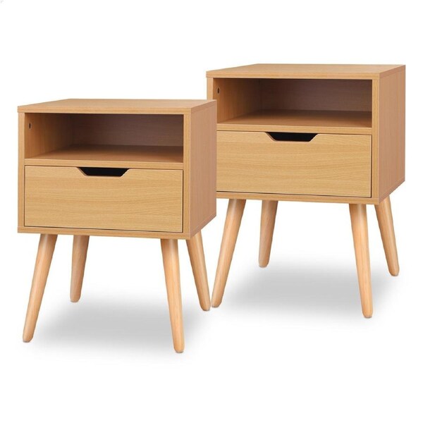 ALFORDSON Set of 2 Bedside Table - 1 Drawer & Shelf Bedside Table (Wood)