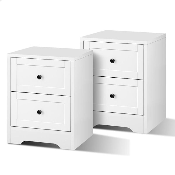 ALFORDSON Set of 2 Bedside Table - Hampus Storage Nightstand (White)