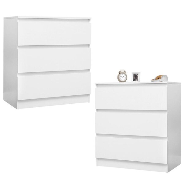 Advwin Set of 2 Bedside Table with 3 Drawers 77cm Height Side Table White