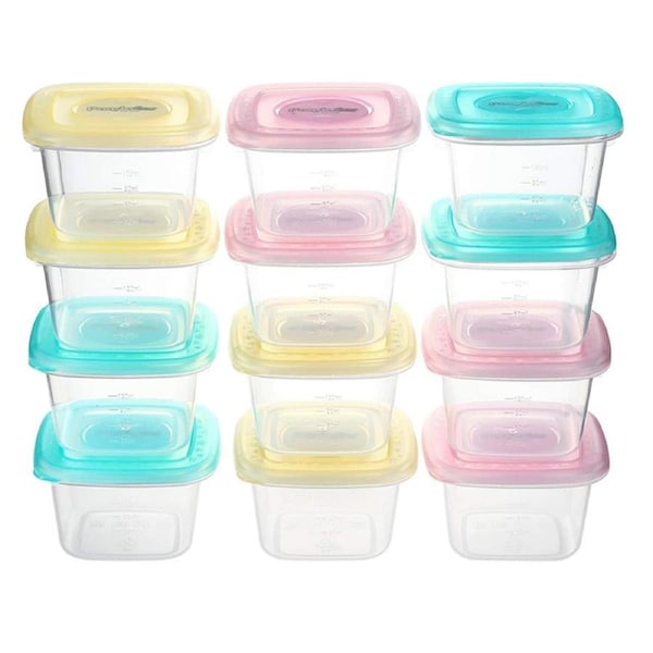 Baby Food Snack Plastic Storage Container with Lids, 12 Pack Set BPA Free Freezer & Dishwasher Safe for Kids