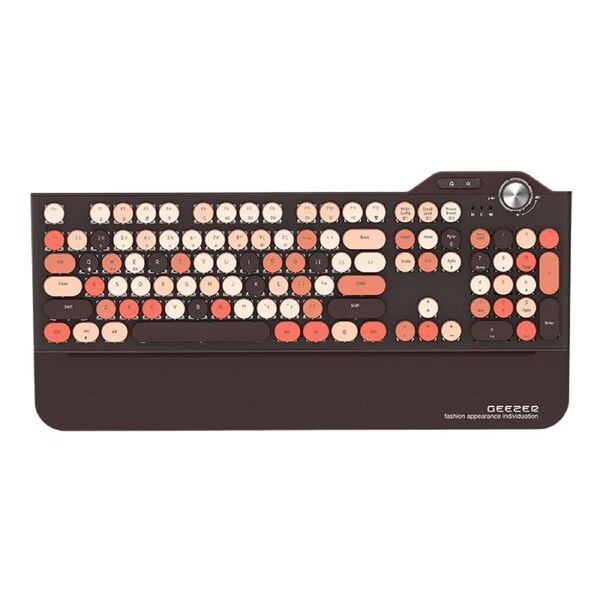 Nevenka Retro Three Mode Mechanical Keyboard with Palm Rest LED Backlit-Coffee Color