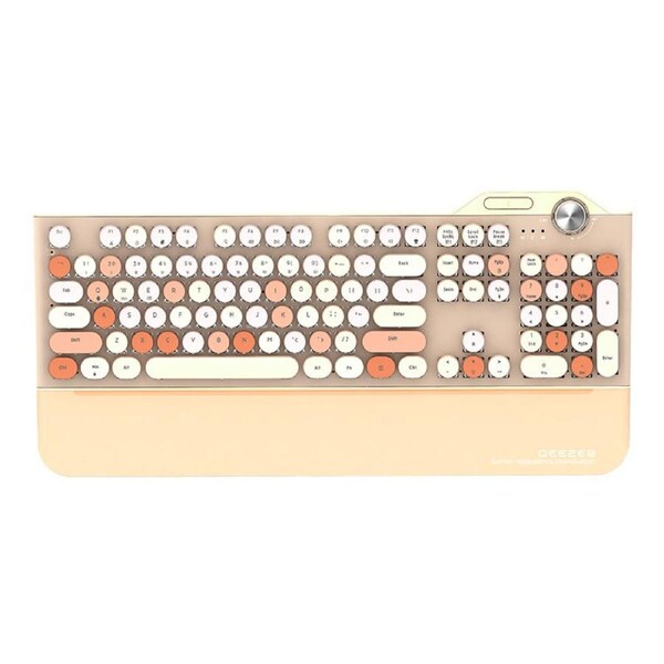 Nevenka Retro Three Mode Mechanical Keyboard with Palm Rest LED Backlit-Milktea Color