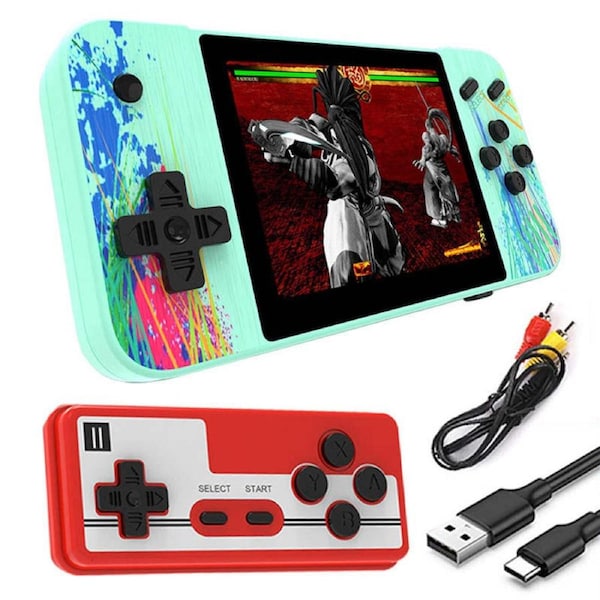 Nevenka 3.5inch Screen Retro Handheld Game Console 800 Classic FC Games Support to TV Output-Two Players-Green