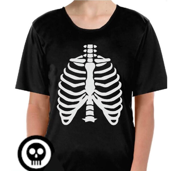 Childrens Skeleton Top Scary Kids Dress Up Halloween Book Week Bones T Shirt L (10-12 Years Old)