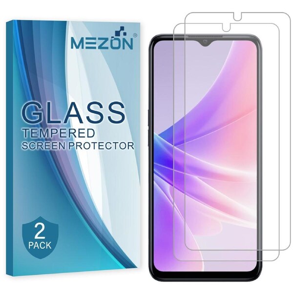 [2 Pack] OPPO A17 Tempered Glass 9H HD Crystal Clear Premium Screen Protector by MEZON – Case Friendly, Shock Absorption (OPPO A17, 9H)