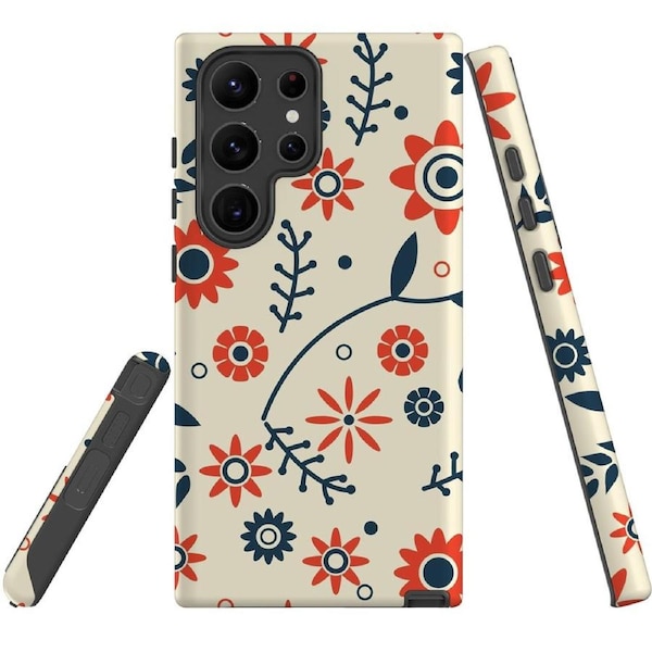For Samsung Galaxy S23 Ultra Case Shielding Cover, Orange And Blue Flowers