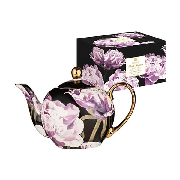 Ashdene Dark Florals Peony 1100ml Teapot Brewing w/ Stainless Steel Infuser
