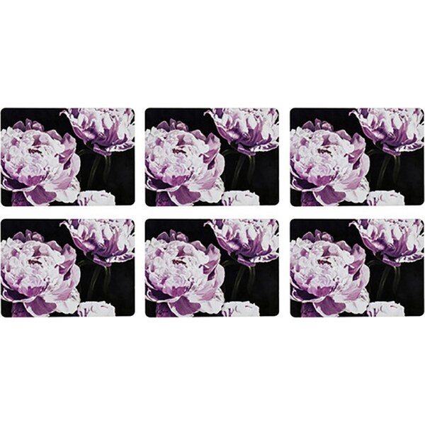 6PK Ashdene Dark Florals Peony 29x21.5cm Matte Hardboard/Cork Placemat Table Mat