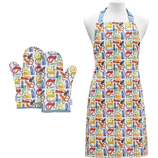 3pc Ashdene Quirky Cats Adjustable Apron/Oven Mitt/Glove Kitchen Set Cotton