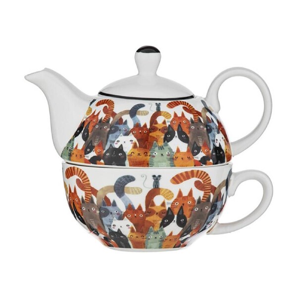 3pc Ashdene Quirky Cats Brewing Tea For One Teapot w/Stainless Steel Infuser/Cup
