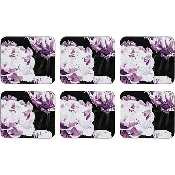 6pc Ashdene Dark Florals Peony Drinks Cup/Mugs Coaster Surface Protectors 11cm