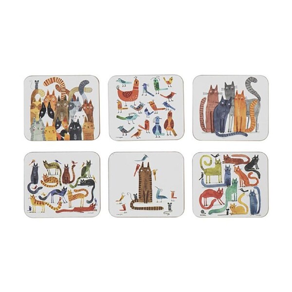 6pc Ashdene Quirky Cats 11cm Drink Mug/Cup Coaster Table/Desk Surface Protectors
